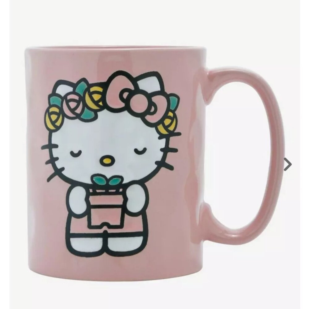 Hello Kitty Hello Flower Textured Ceramic Coffee Mug NIB